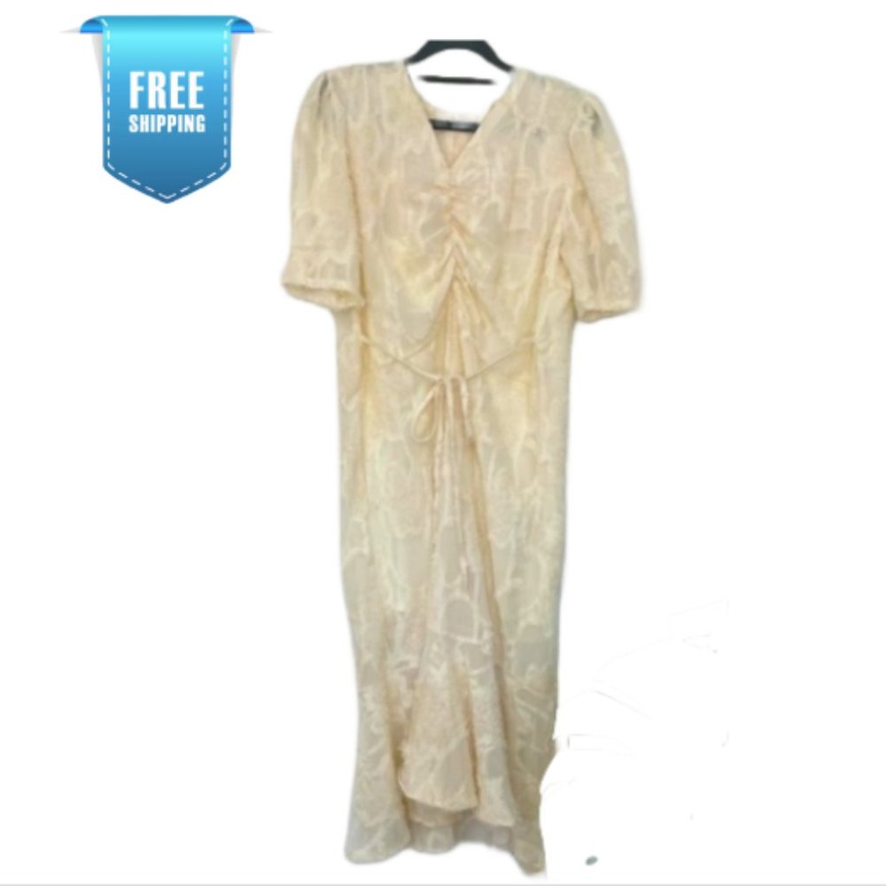 X.Studio Off-White Detailed Half Sleeve Small Wedding Midi Dress - Size Medium